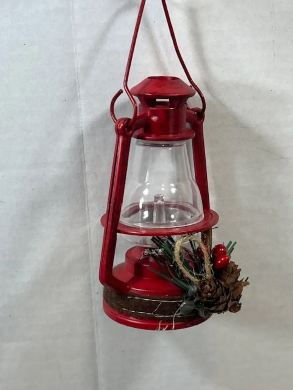 Lantern Red Plastic Pine Cone Berries Decoration Christmas Holiday Ornament 4.5